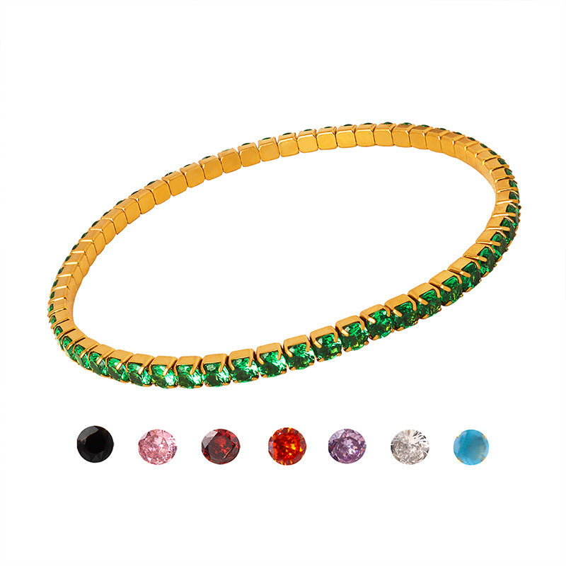 Wholesale Baroque Faceted Colorful Zircon Stretch Titanium Steel Gold Plated Bracelet